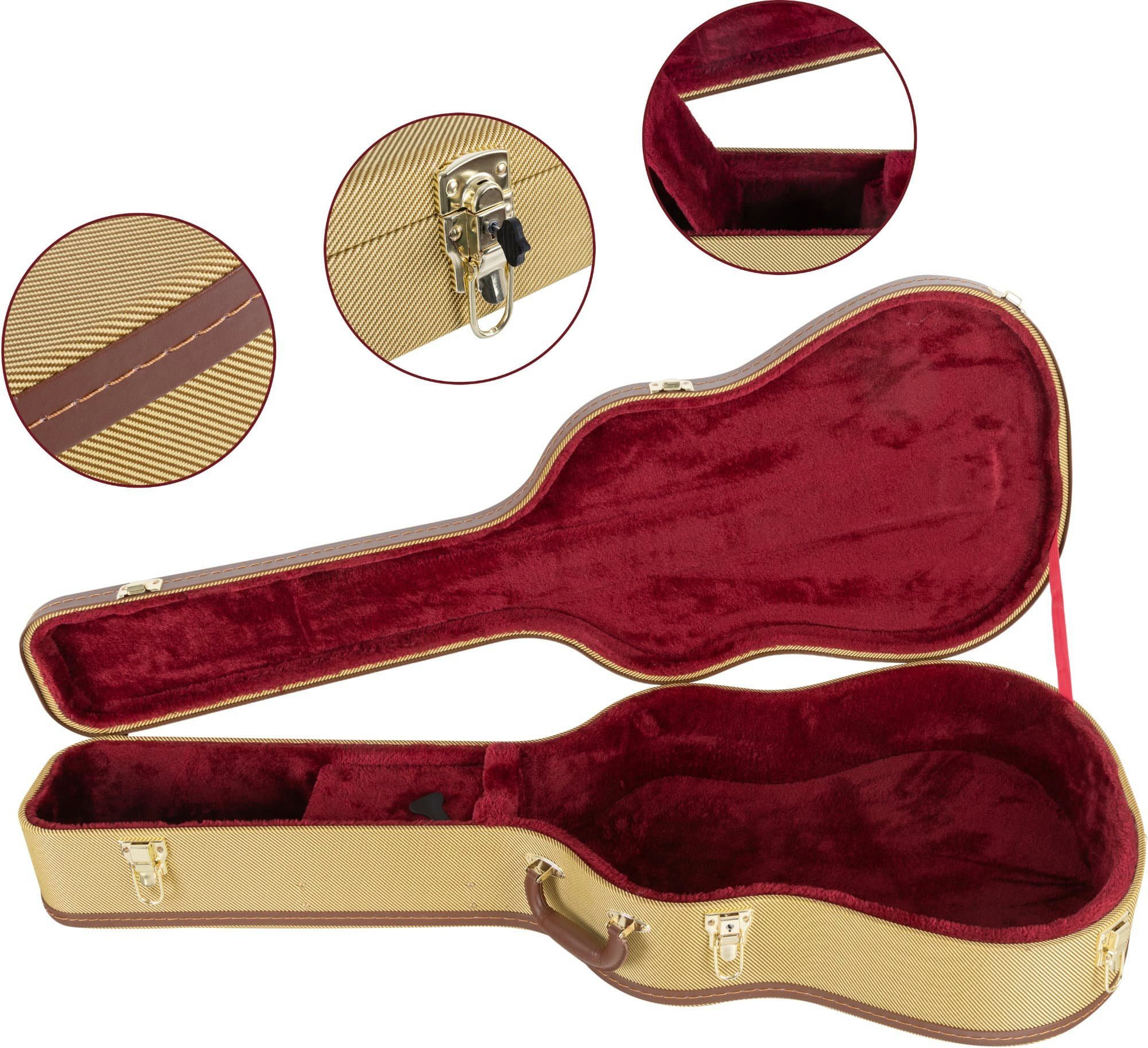 Shaman Gitarrentasche WGHCT-4122TW Hardcase Westerngitarre Tweed, Akustikgitarrenkoffer mit Zubehörfach und verschließbarem Case