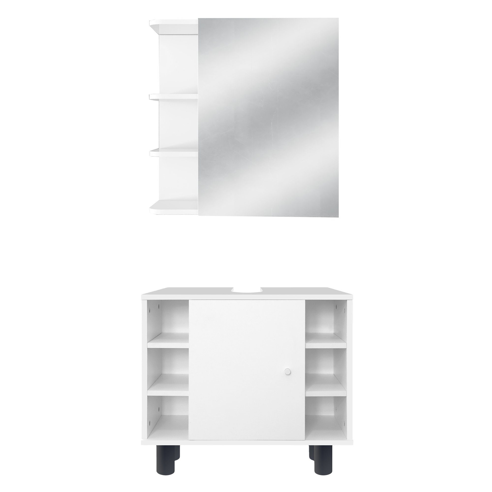 ML-DESIGN Badmöbel-Set Badezimmermöbel-Set Badezimmerset Waschtisch Spiegelschrank, (2-Teilig), Unterschrank Hängeschrank Badschrank Stil Modern Weiß Holz Stauraum