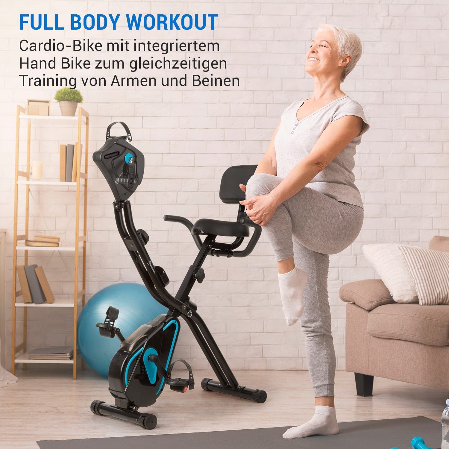 Capital Sports Fahrradtrainer Azura Full Body Comfort Heimtrainer Hand Bike 7,5 kg Schwungmasse Riemenantrieb (Trainingscomputer mit LCD-Display), Standfahrrad Heimtrainer Hometrainer Fahrrad klappbar Cardio Trainingsgerät Ausdauertraining Fitness Fahrrad