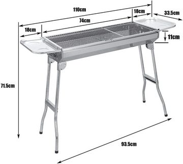 SunJas Holzkohlegrill CA-12 mit 2 Stück Grillrost, Tragbar, Klappgrill, Standgrill Edelstahl Klappgrill BBQ Standgrill Tragbar Grill