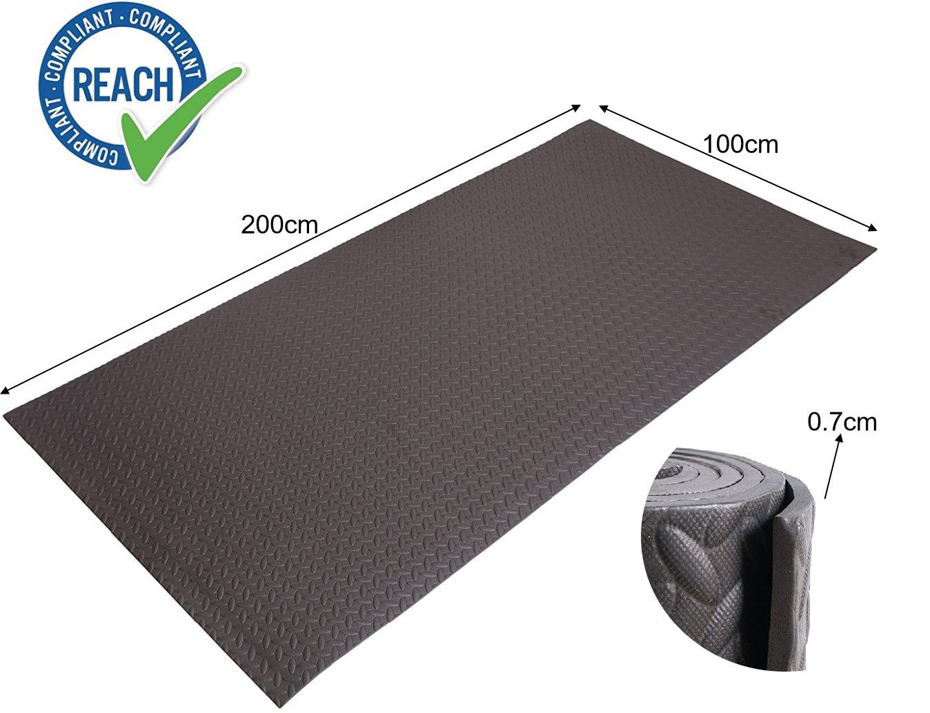 HD Fitness Bodenmatte Eva Unterlegmatte für Fitnessgeräte rutschfest mit Bändern (1-St), 200x100cm 7mm Dicke