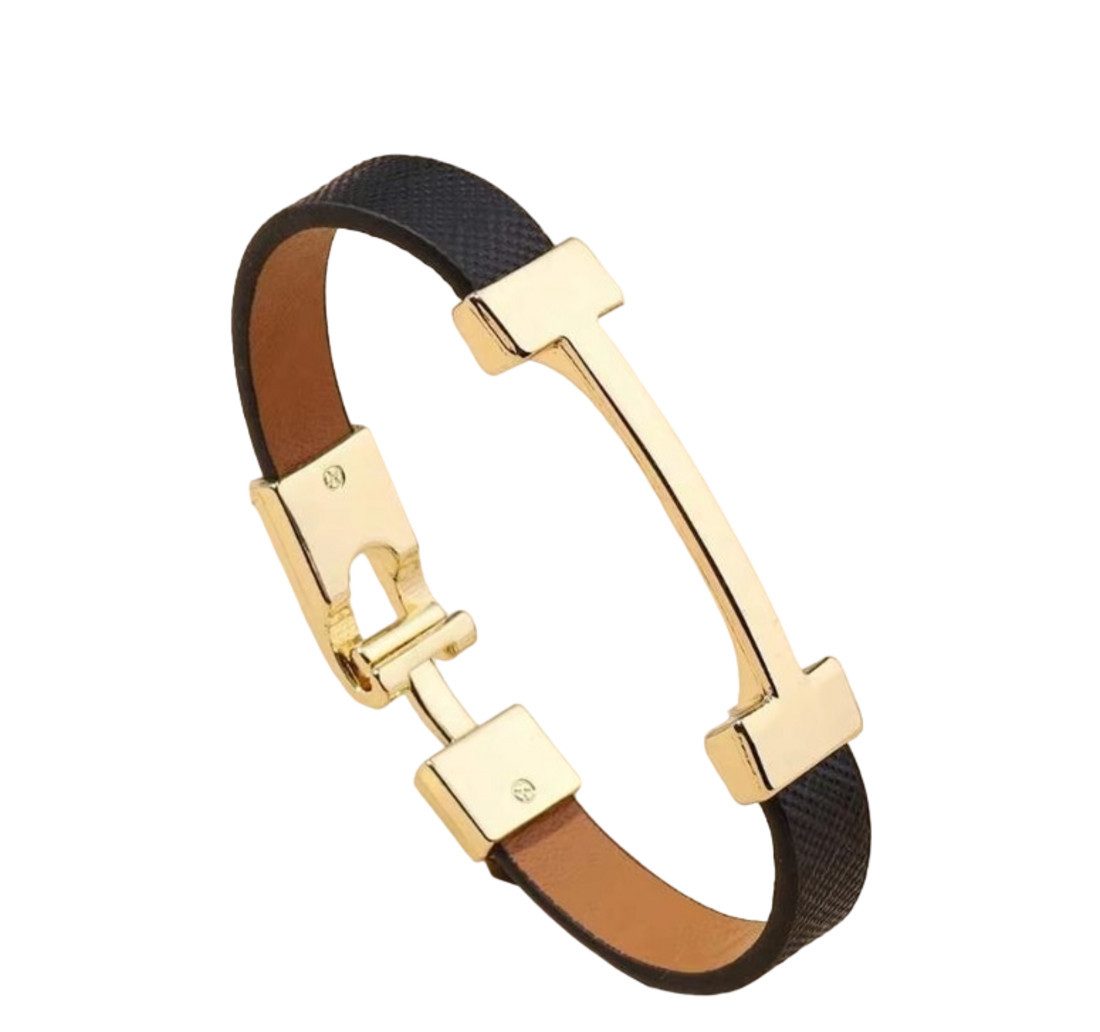 Lale Collection® Armband Gold Armband Schwarz Braun Design Schmuck Accessoire Mode PU Leder, Armband, Vergoldet, Hypoallergen, Filigran, Hochwertig, Elegant