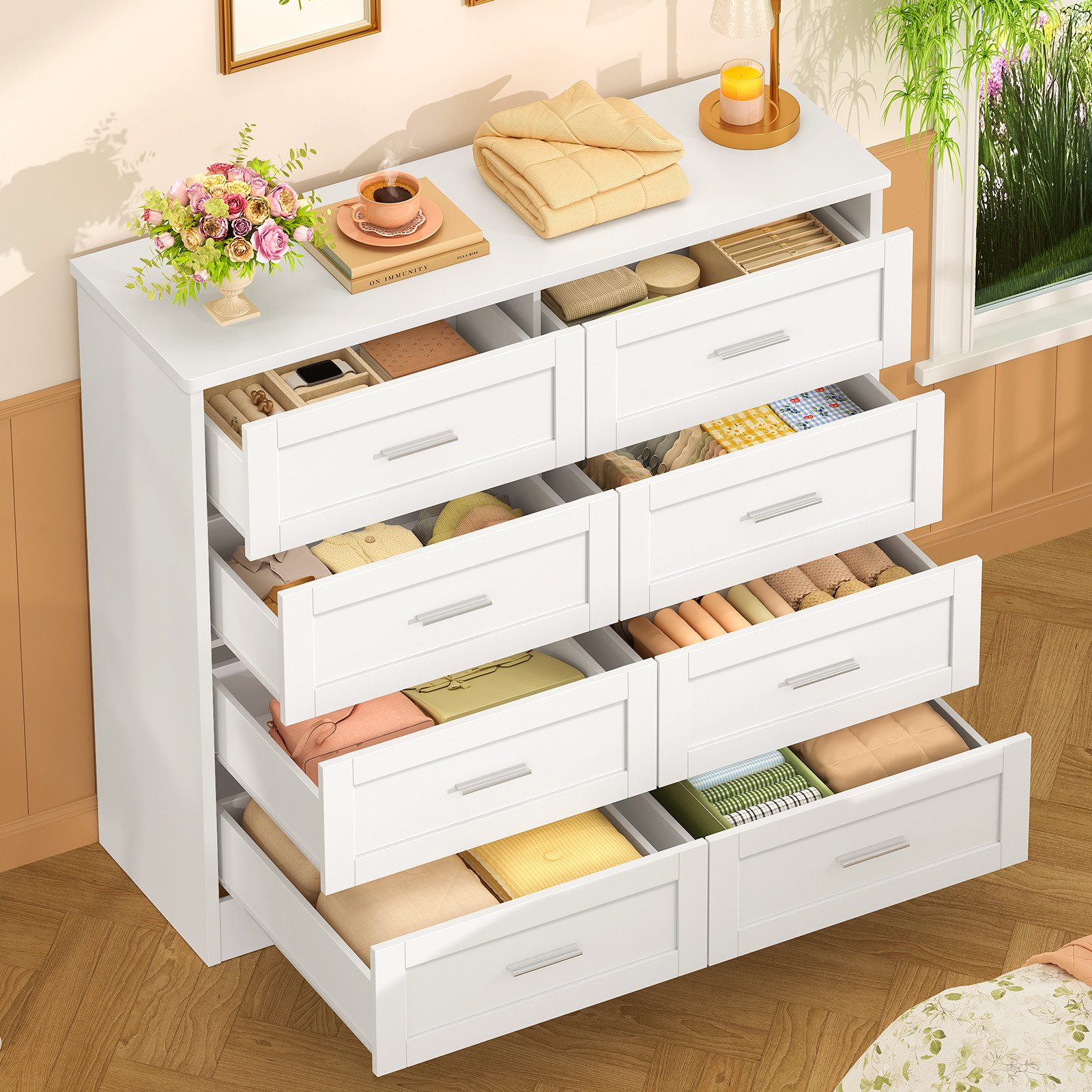TEENFON Kommode mit 4/5/6/8 Schubladen, weiß (1 St), Sideboard für das Wohnzimmer