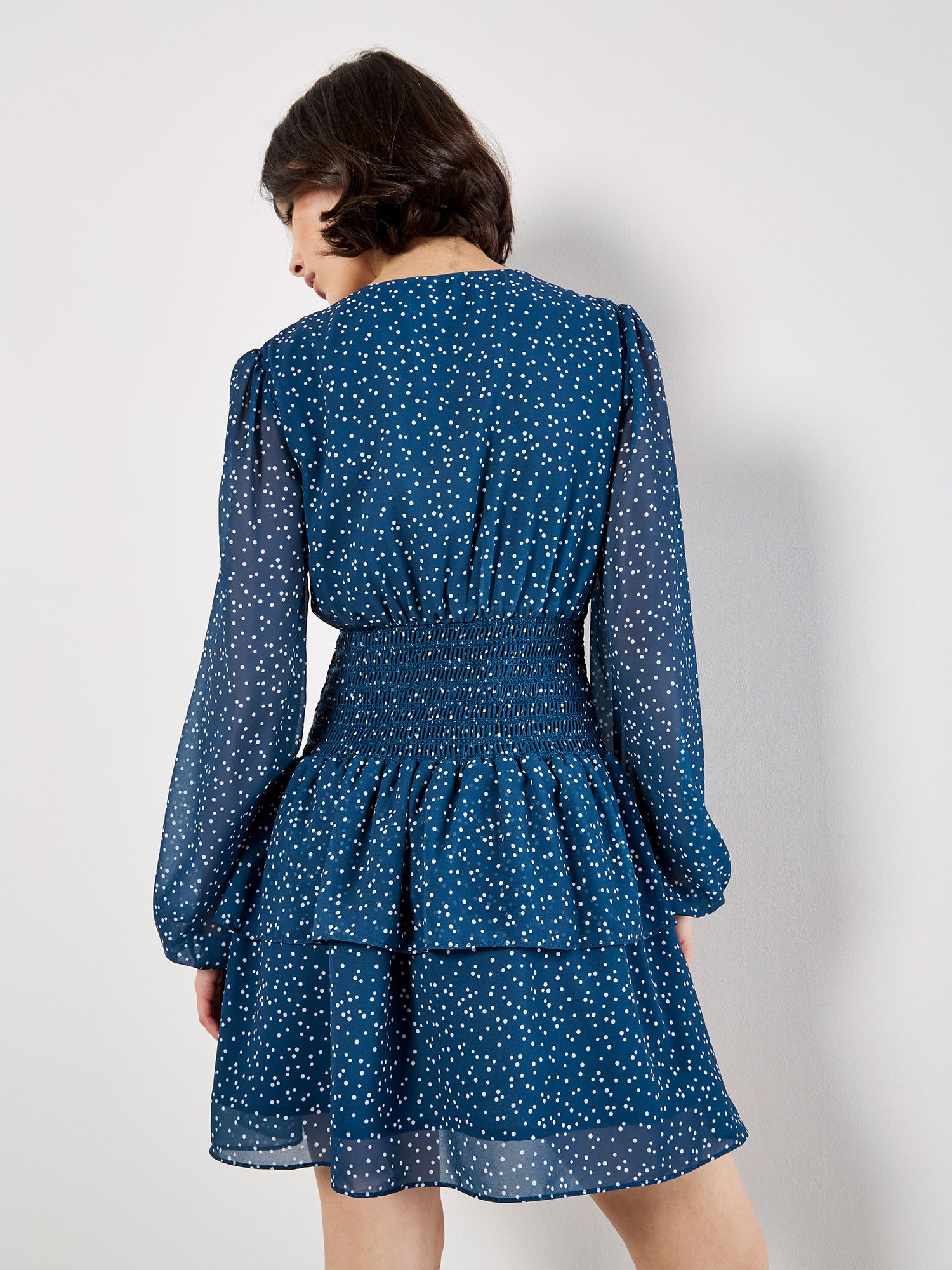 Apricot Druckkleid Stufenkleid mit Punkten