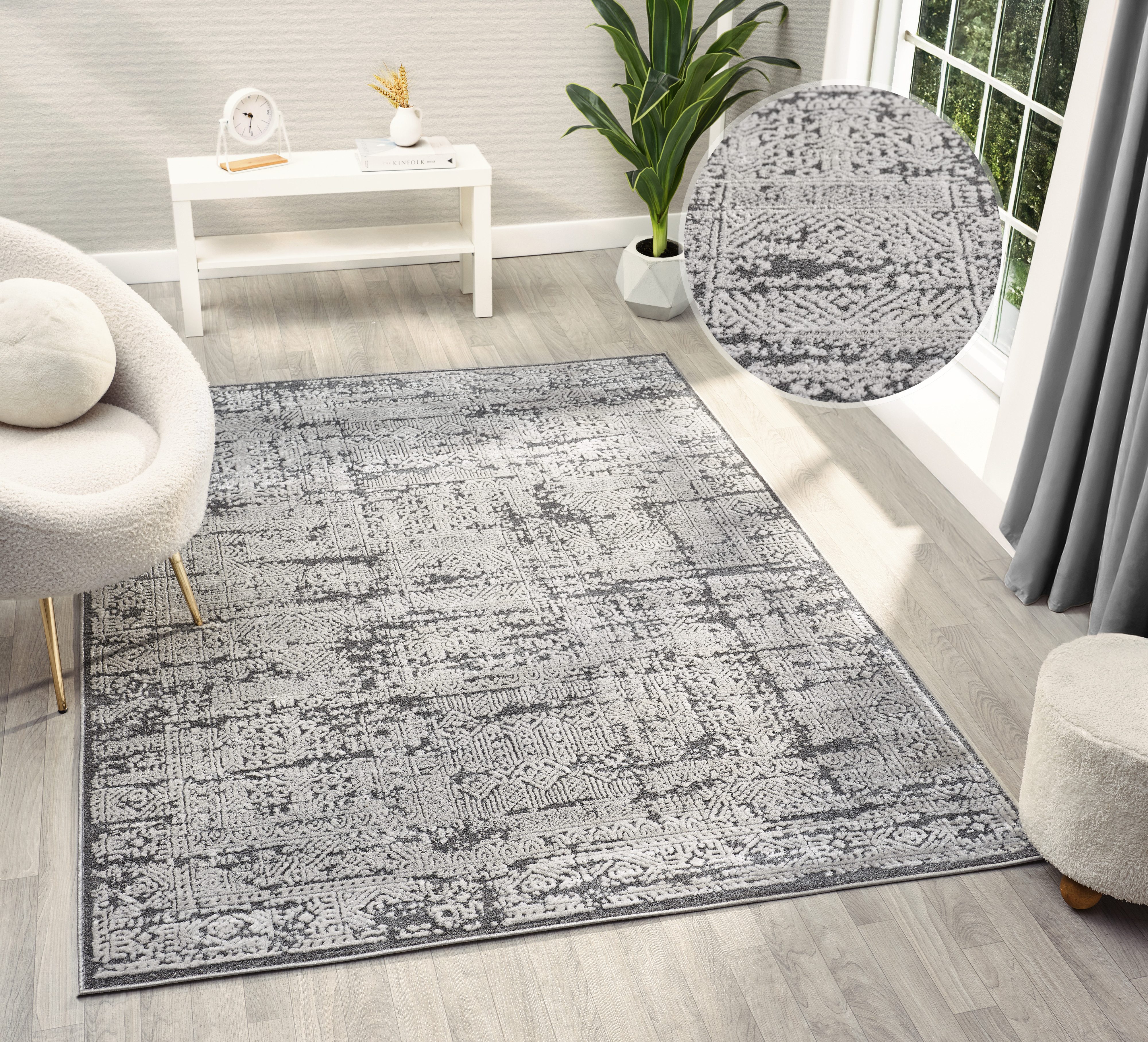 my home Teppich Selin, rechteckig, Höhe: 9 mm, dezenter Glanz, Schrumpf-Garn-Effekt, im Vintage-Look, dichte Qualität