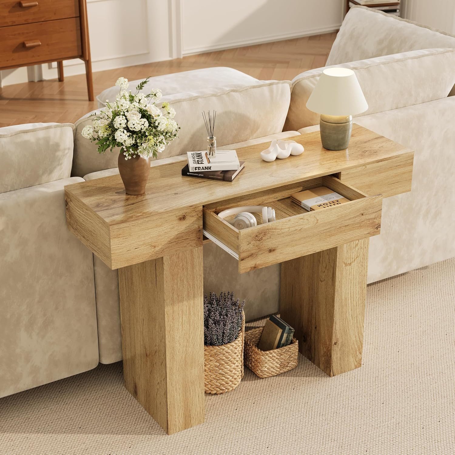 GarveeMore Konsolentisch 120 cm Landhaus Flurtisch Sofatisch, MDF-Material und Kippsicherung – Bild 5 von 5