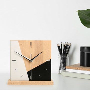 Kreative Feder Standuhr Designer-STANDUHR „Triangle“ aus Massivholz, ohne Ticken; Funk- oder Quarzuhrwerk; elegant, außergewöhnlich, modern