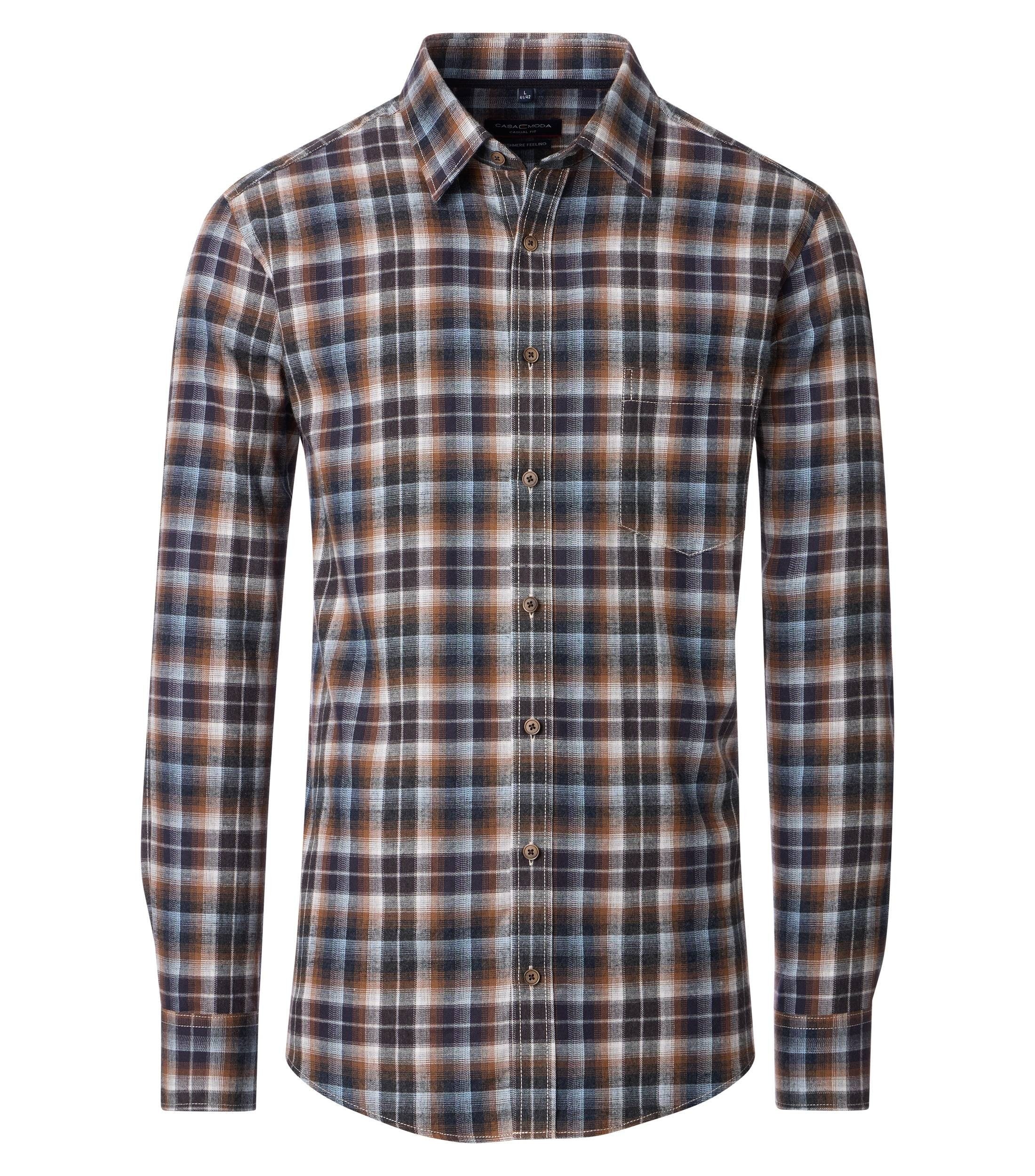 Langarmhemd CASAMODA Flanellhemd Langarm Kent Casual Anthrazit kariert