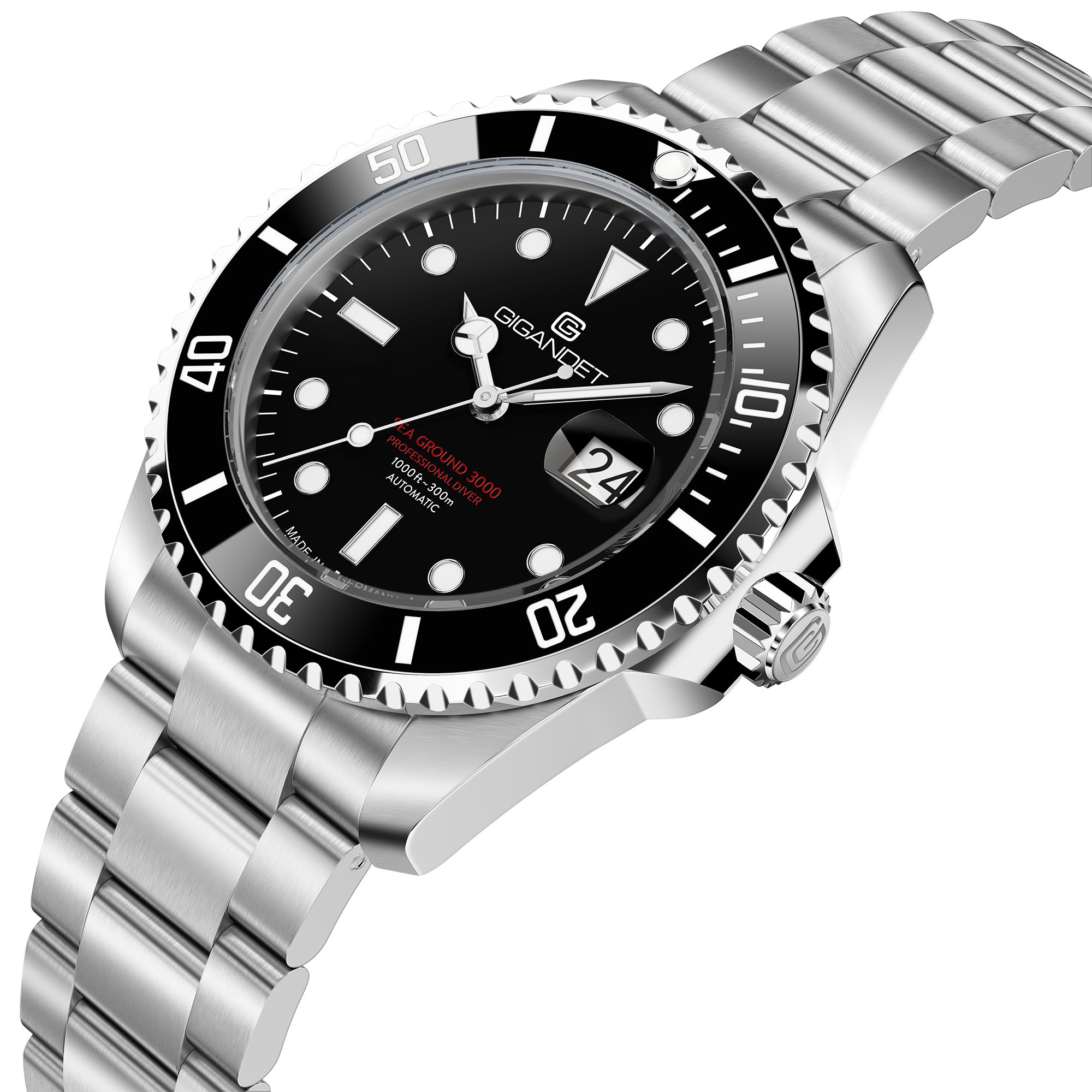 Gigandet Automatikuhr SEAGROUND 3000, Made in Germany, Saphirglas, Keramiklünette, Swiss SuperLuminova