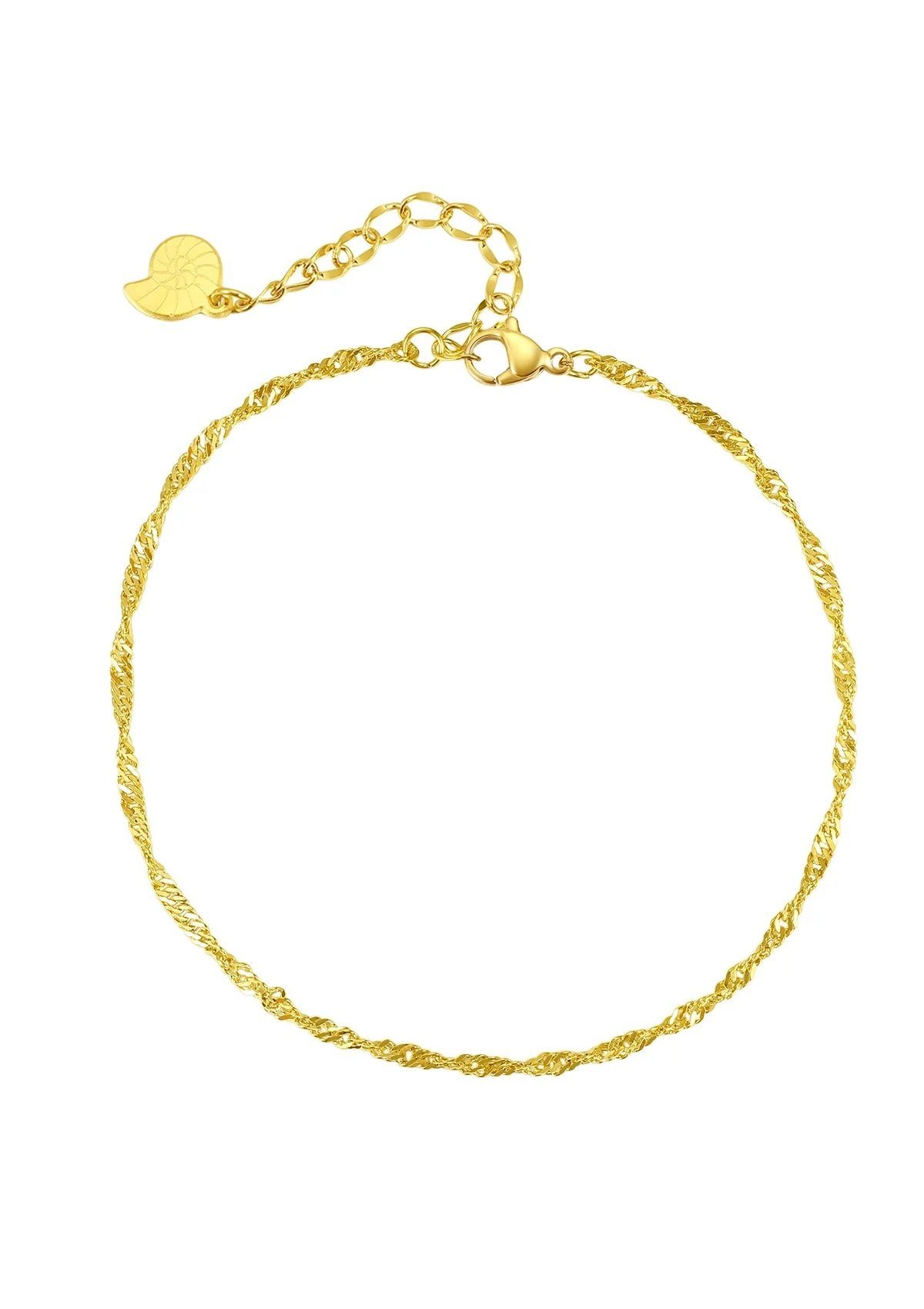 Hey Happiness Fußkette Singapur gedreht, Kordel Kettchen 18K Roségold vergoldet, Damen Fußband Edelstahl, wasserfest