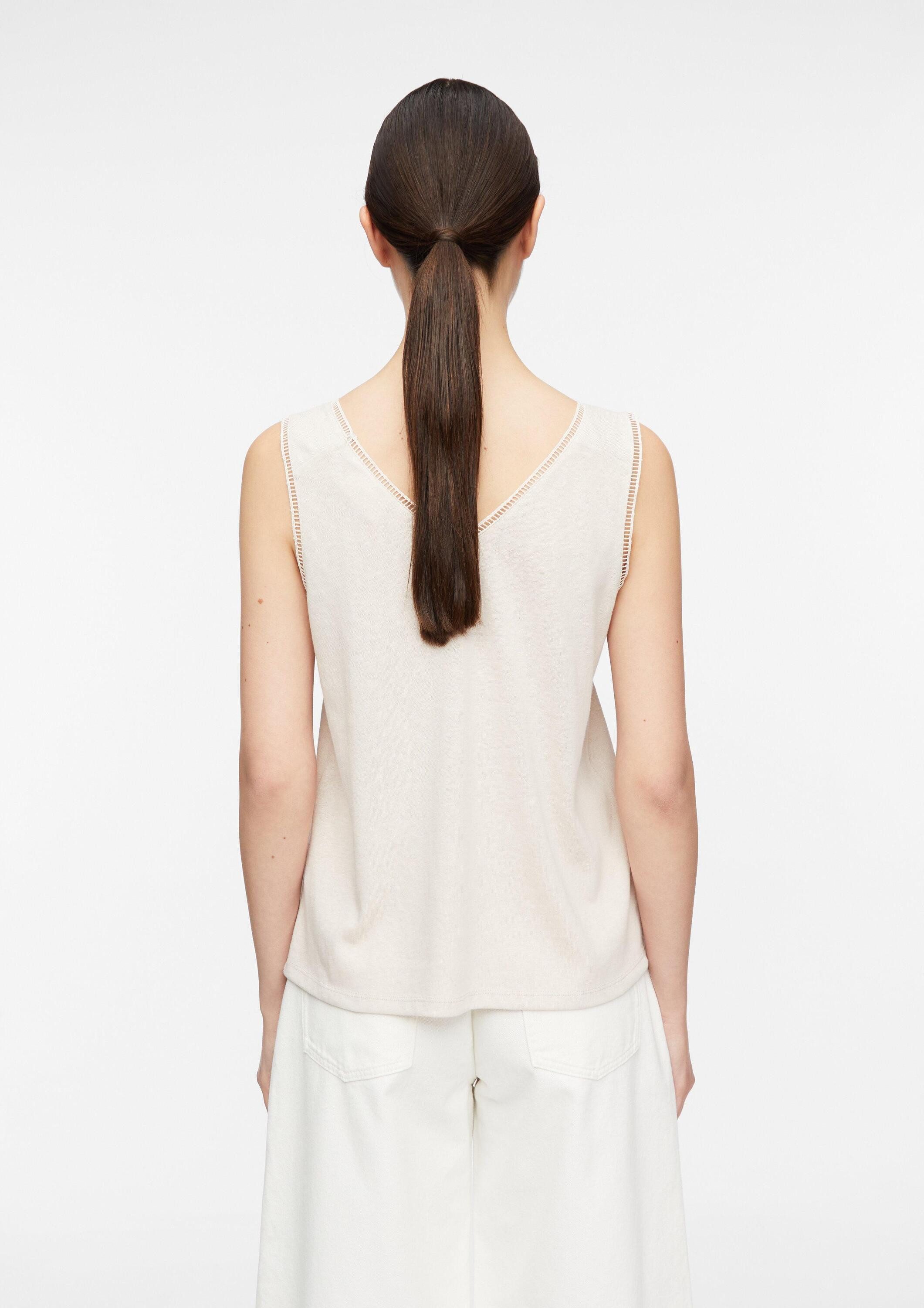 comma Muskelshirt T-Shirt Top in Flammgarnstruktur mit Zierborte