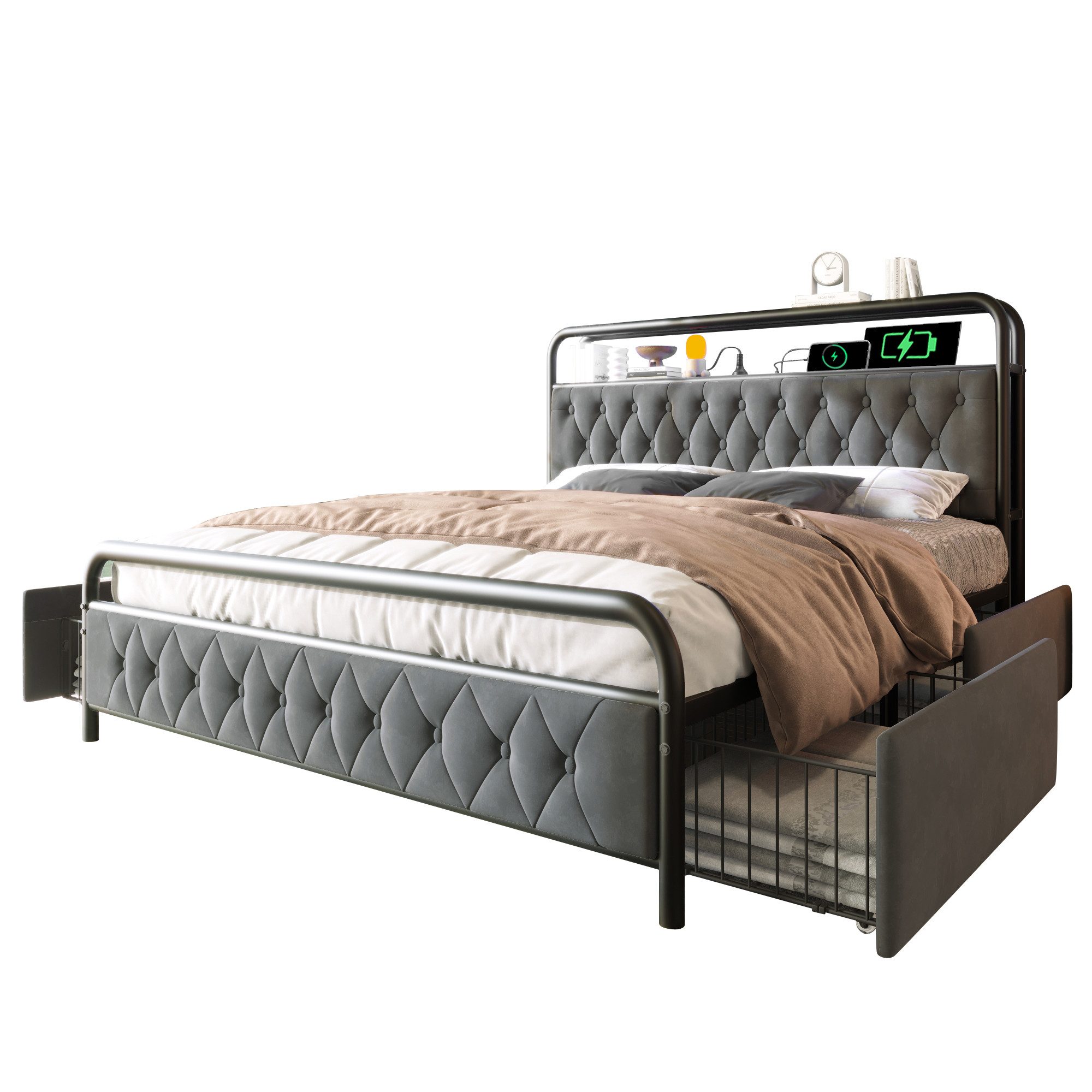 BlingBin Polsterbett Metallbett Bettgestell (1-tlg., Einzelbett günstig online kaufen