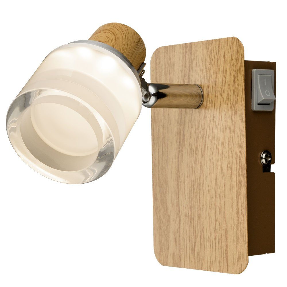 etc-shop LED Wandleuchte Holz Acryl Lampe Chrom LED-Leuchtmittel Wandlampe Warmweiß, fest LED verbaut, Innen Wandleuchte
