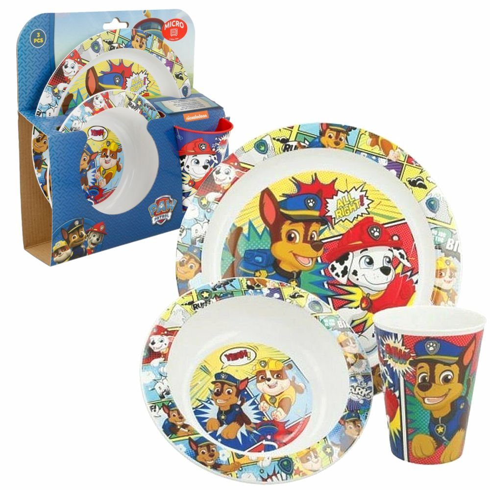 Kindergeschirr-Set Geschirr-Frühstück-Set 3-teilig Paw Patrol Teller Schüssel Becher