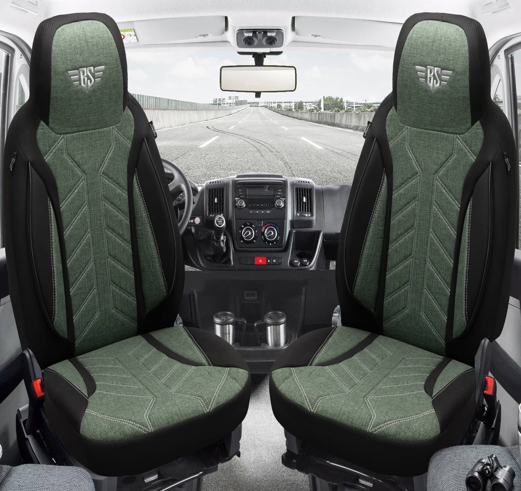 BREMER SITZBEZÜGE Autositzbezug für Audi A3 8P Bj 2003-13 (PLKT213), Set, Schonbezüge Sitzbezüge Fahrer und Beifahrer, in Schwarz/Olivgrün