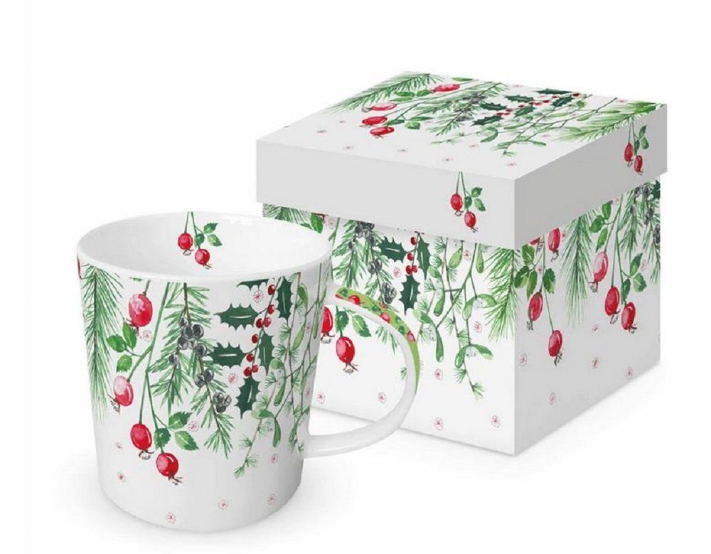 PPD Becher Weihnachten, Blumen, Planzen, Beeren, Tannenzapfen, Winter Motiv, Porzellan, Tee, kaffee, Tasse Kollektion, Ideal als Geschenk
