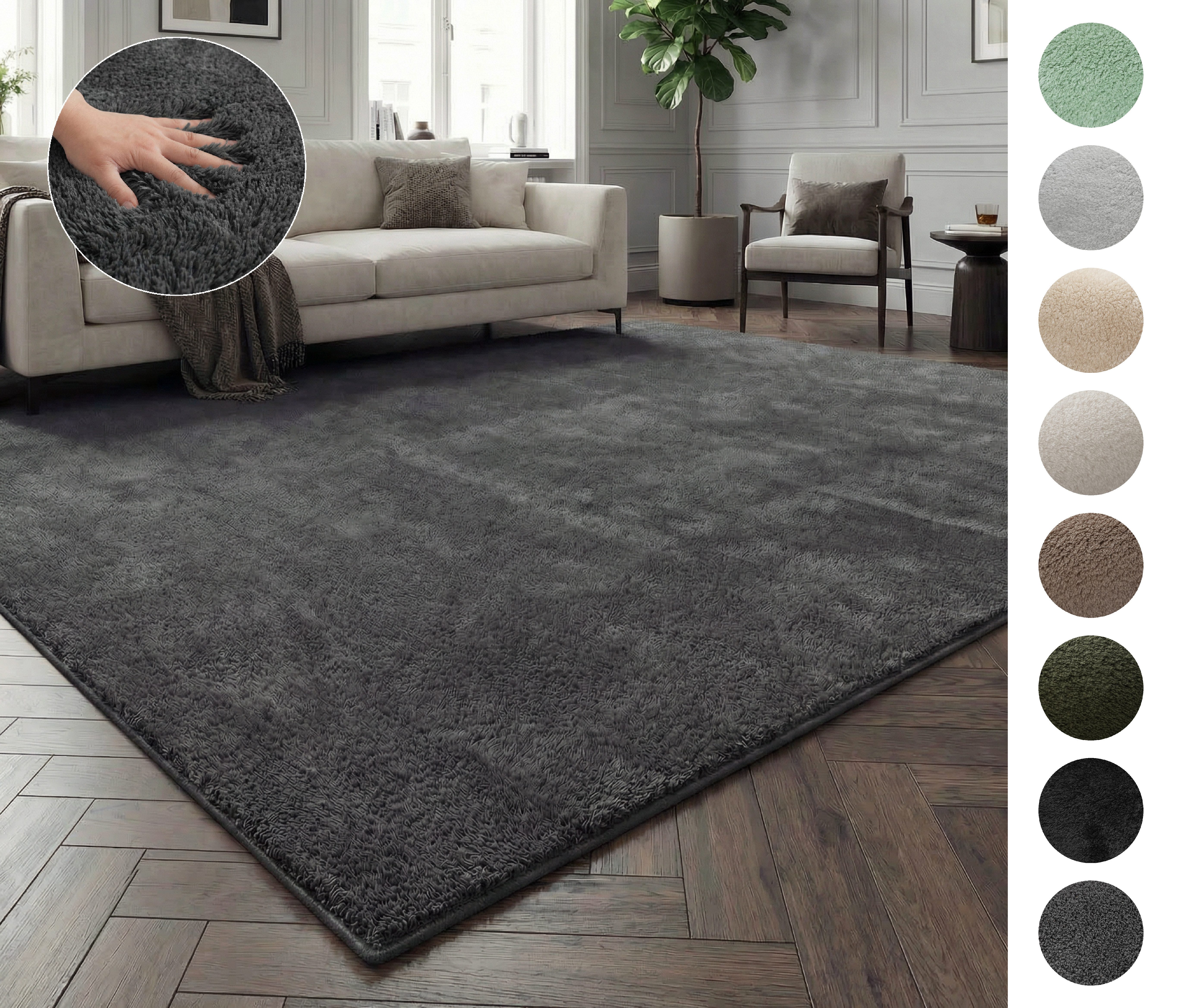OTTO home Teppich Cali, in Standard- und Premium-Qualität, 13 mm oder 16 mm Höhe, rechteckig, Uni-Farben, kuschelig, & weich, waschbar, Wohnzimmer, Schlafzimmer