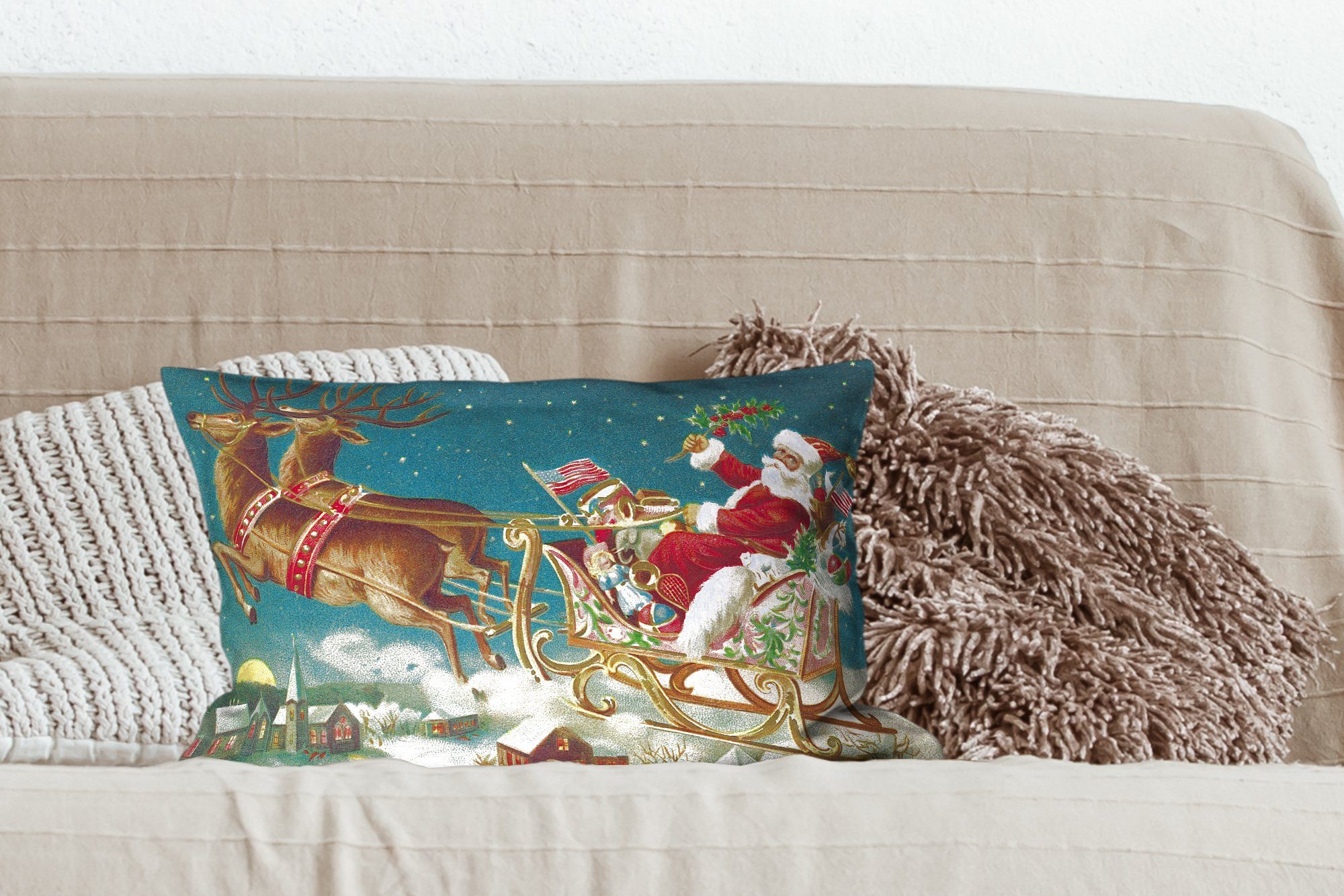 Füllung, Schlafzimmer Dekoration, Weihnachten - mit Dekokissen Vintage, Zierkissen, Dekokissen MuchoWow - Winter Wohzimmer