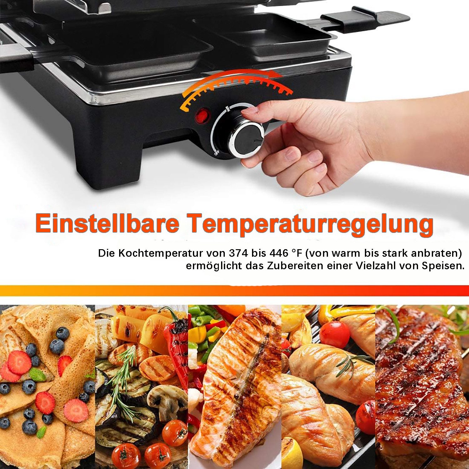 OYLCDI Tischgrill Elektrischer Grill, Barbecue Elektrogrill,Rauchfreier Grill, 1500 W, 40 x 20cm Grillfläche,regelbares Thermosta,mit 8 Kleine Backformen