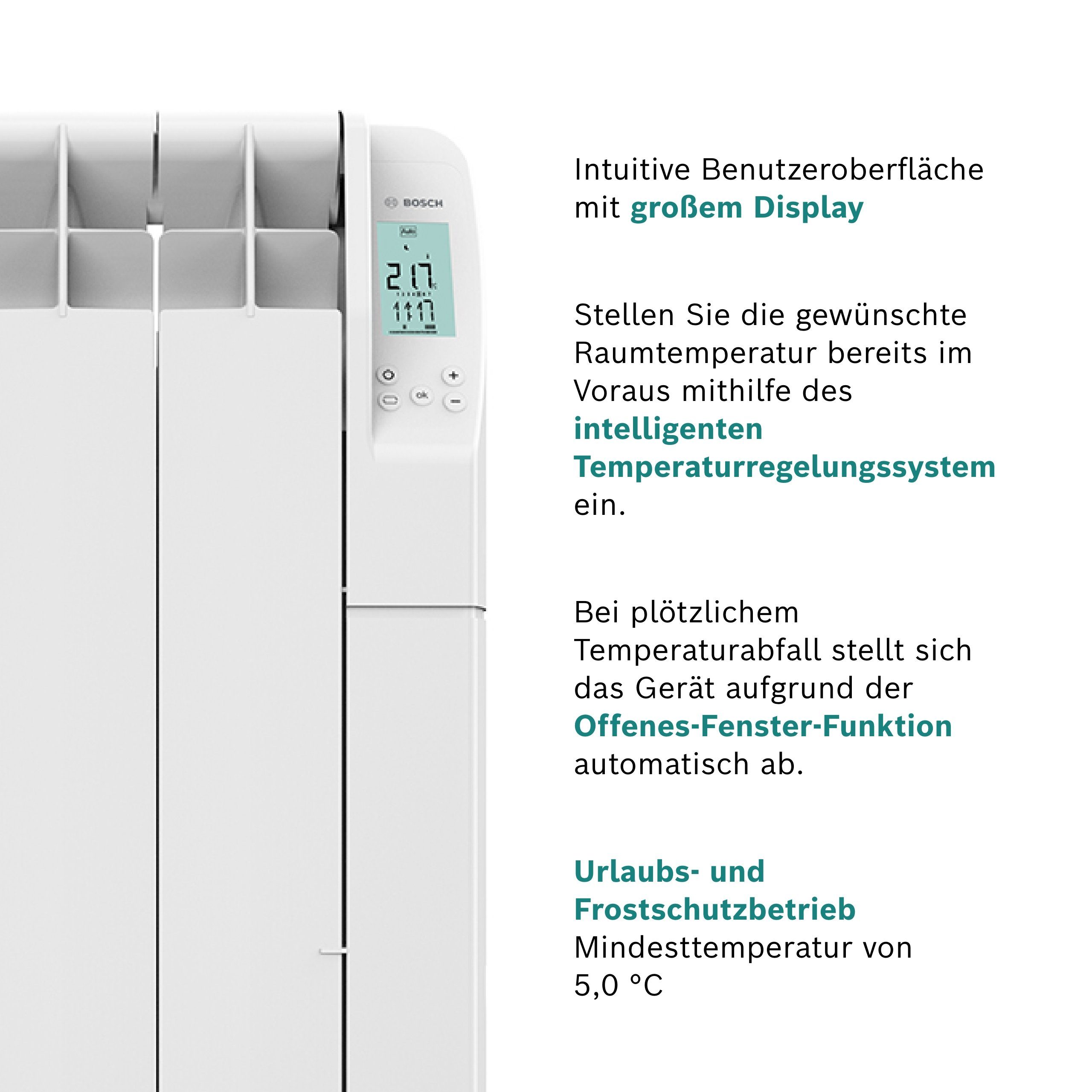 BOSCH Ölradiator Heat Radiator 5500, 1000 W, Elektroheizung mit Digitalanzeige und programmierbarer Steuerung