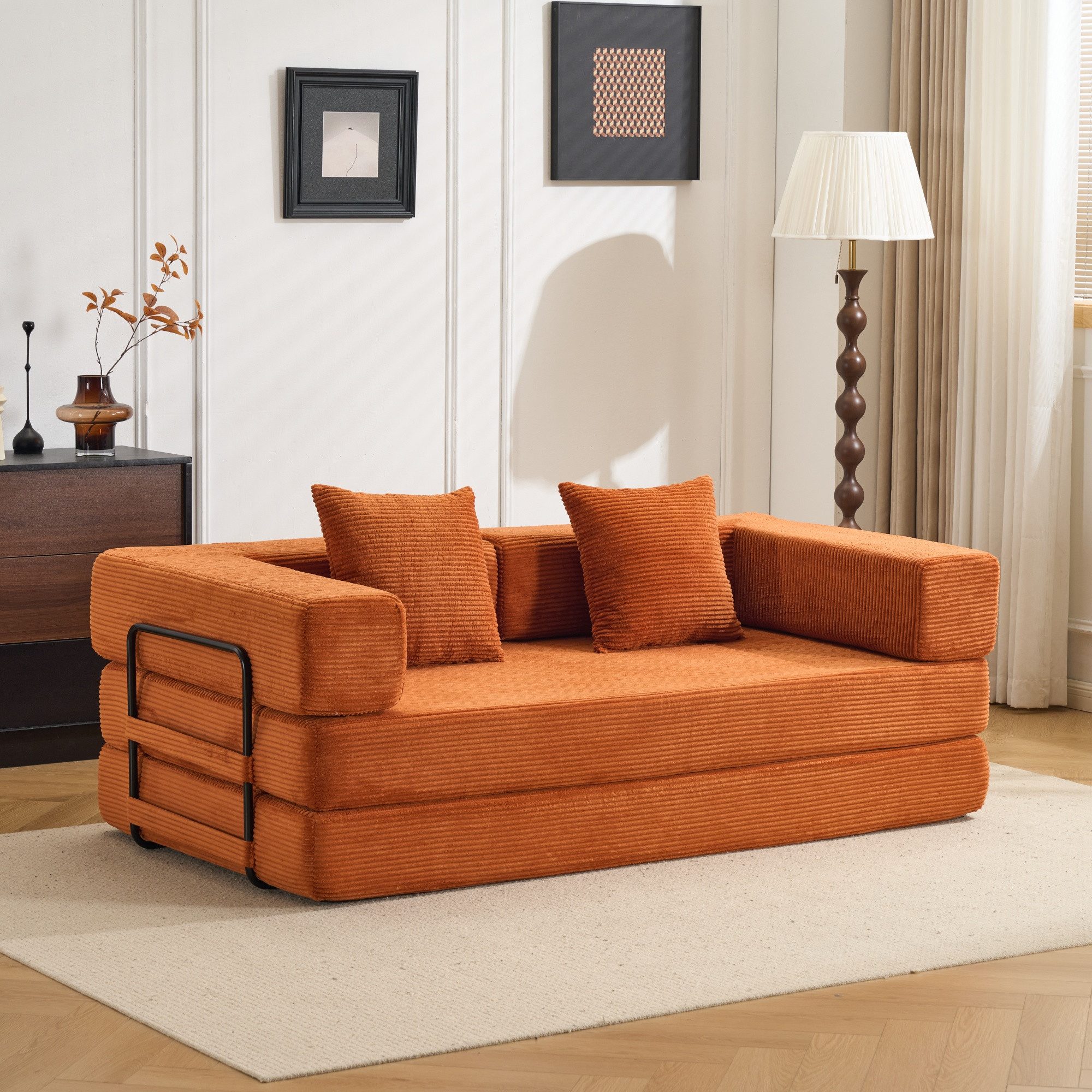CANMOV Schlafsofa Sofa mit Bettfunktion aus Cord, 3-Sitzer Couch, umwandelbar Sofas, Set, Modulares Sofa mit kissen, umwandelbar zum Schlafsofa