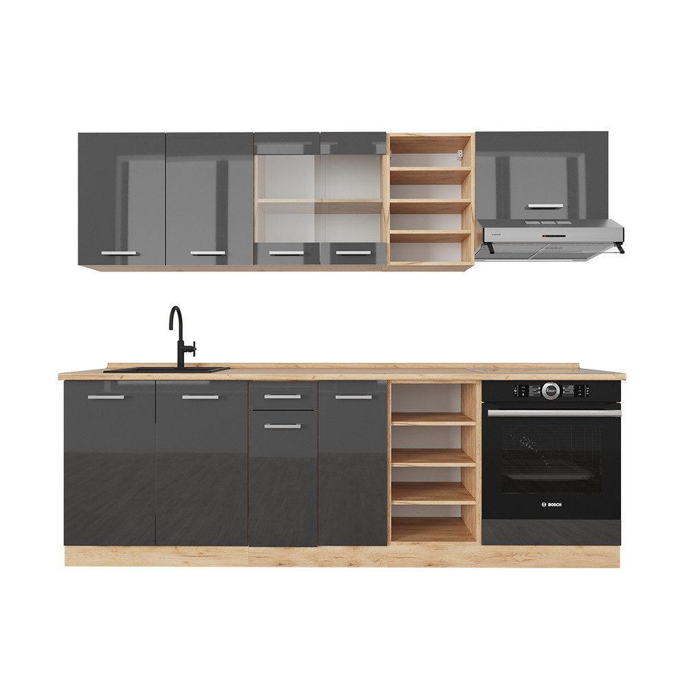 Vicco Küchenzeile R-Line, Anthrazit Hochglanz/Goldkraft Eiche, günstig online kaufen