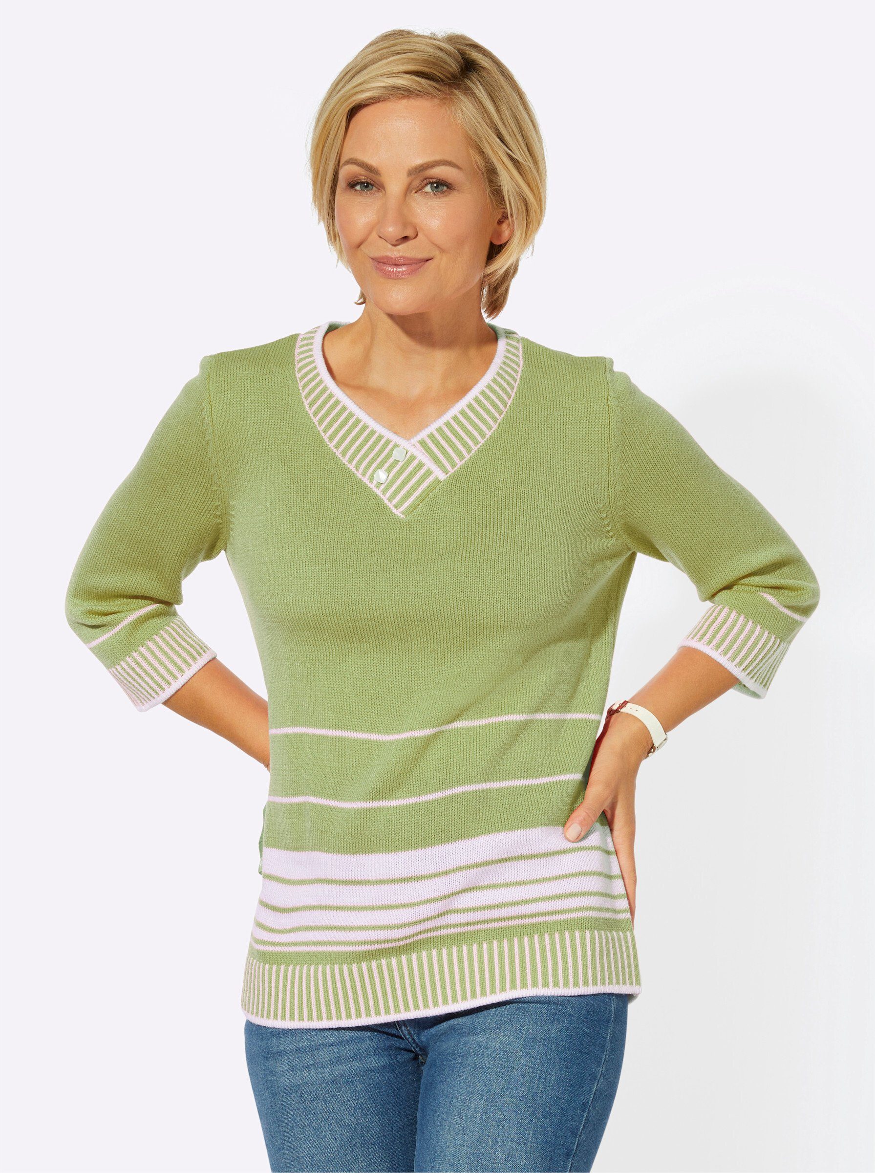 lindgrün-weiß-gestreift WEIDEN WITT Strickpullover