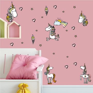 Sunnywall Wandtattoo Wandsticker - Einhorn - Unicorn - Wandtattoo Kinderzimmer (6 St), konturgeschnitten