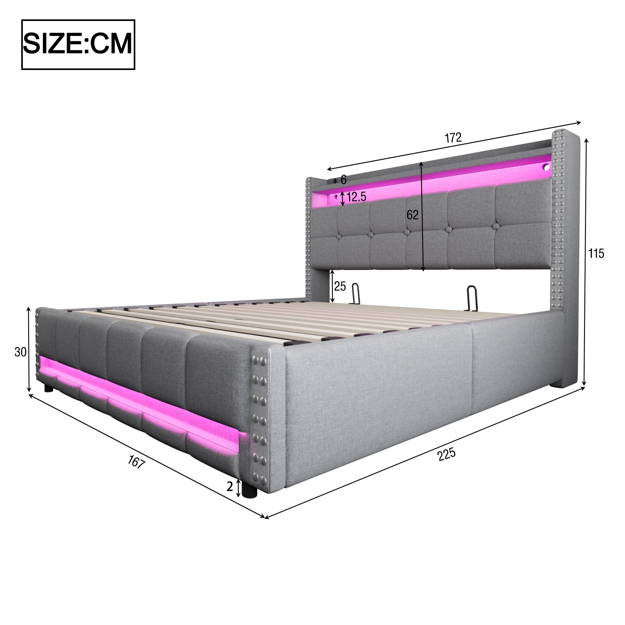 Flieks Polsterbett, LED Hydraulisches Stauraumbett Doppelbett 160x200cm mit günstig online kaufen
