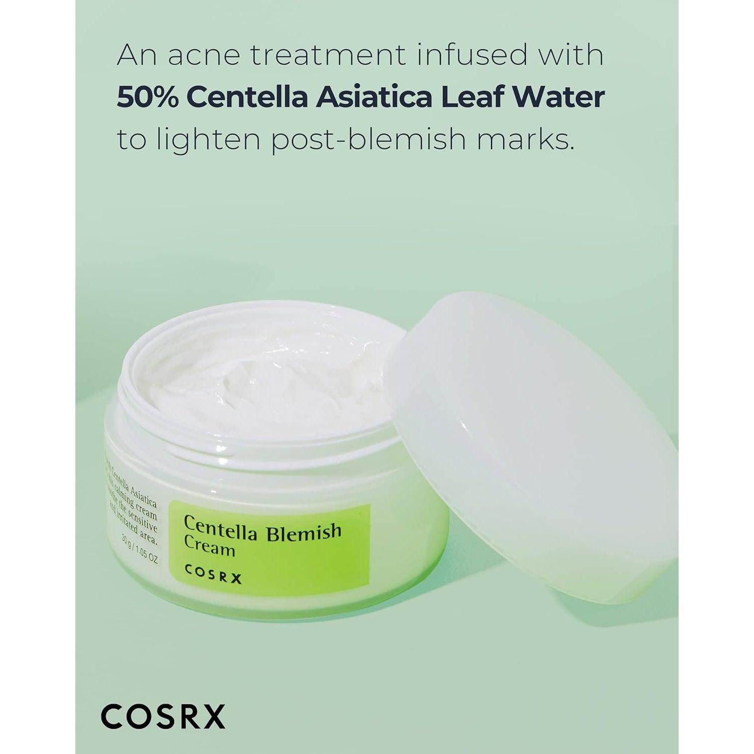 Cosrx Feuchtigkeitscreme Centella Blemish Cream 30ml – Effektive Cream mit Zinkoxid & Centella Asiatica Blattwasser zur Behandlung von Pickeln, Akne – Sanfte, koreanische Skincare für empfindliche Haut, Feuchtigkeit & Schutz