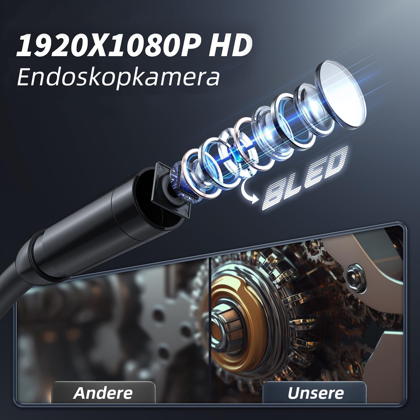 Tekoo Endoskop Inspektionskamera mit 4,3" IPS Display, 1080P HD, 5m Kabel Inspektionskamera (Full HD, inkl. 5m Kabel, Haken, Magnet, Spiegel, USB-C Ladekabel, Wasserdicht IP67, 8 einstellbare LEDs, Objektiv 2,7 cm, Plug & Play)