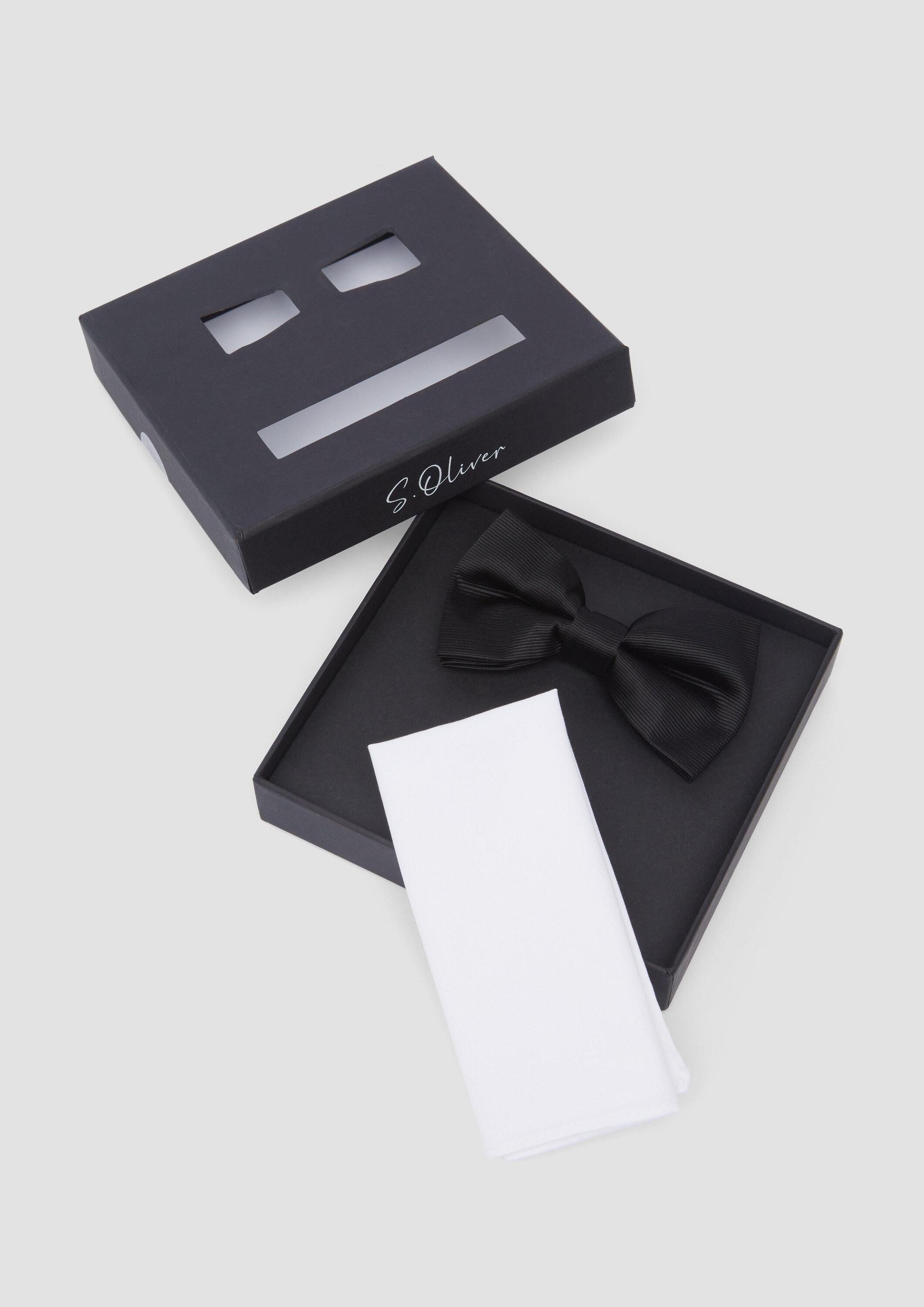 s.Oliver Fliege Krawatte Elegantes Set aus Fliege und Einstecktuch