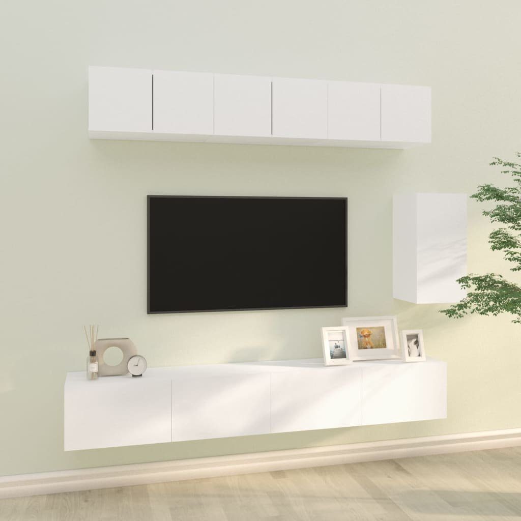 furnicato TV-Schrank 6-tlg. Holzwerkstoff TV-Schrank-Set Weiß