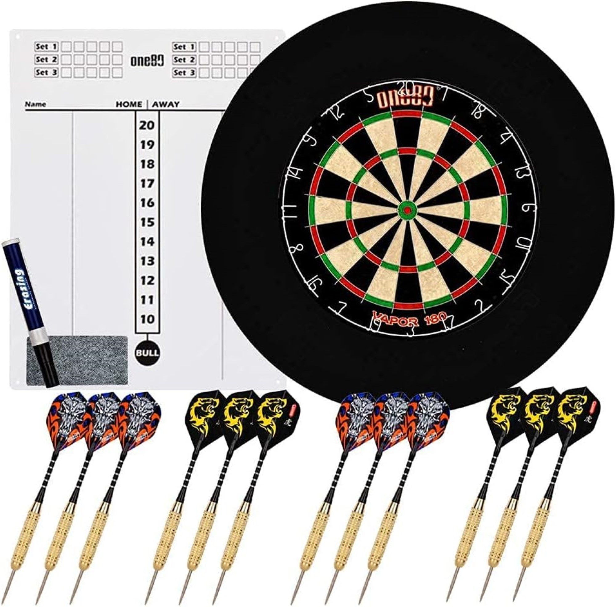 COFI 1453 Dartscheibe Dartscheibe mit Pfeilen Steeldartscheibe aus Sisal 6/12 Dartpfeilen, (1-tlg)