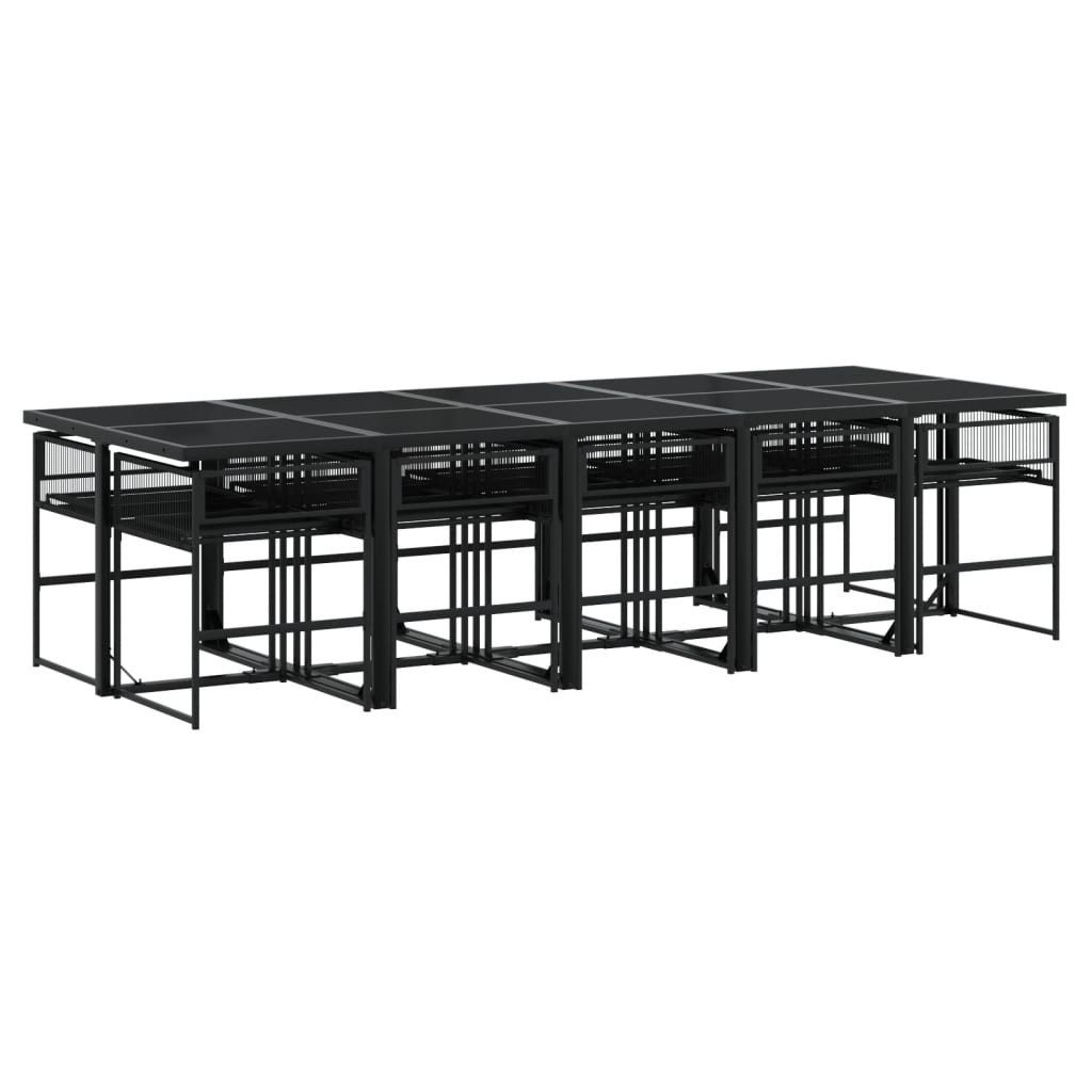 vidaXL Garten-Essgruppe 11-tlg. Garten-Essgruppe mit Kissen Schwarz Poly Rattan, (10-tlg)