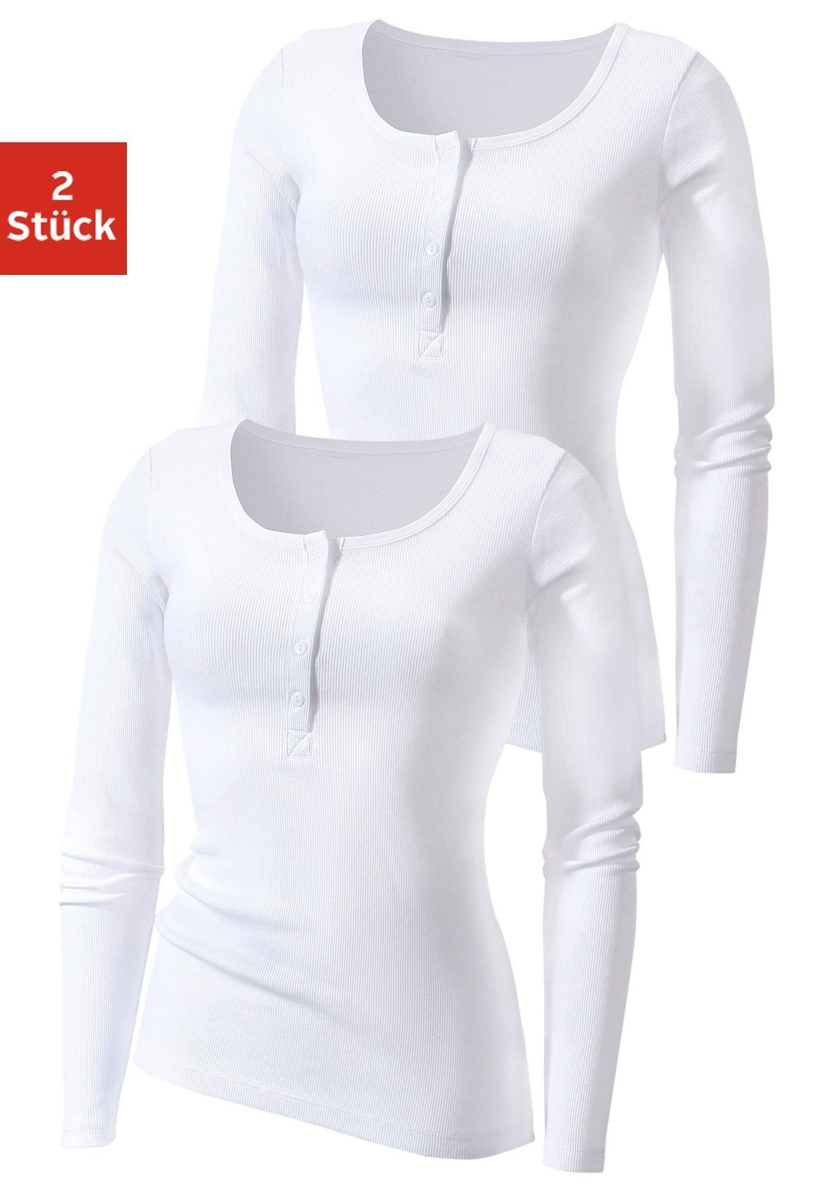 Langarmshirt mit kurzer Knopfleiste