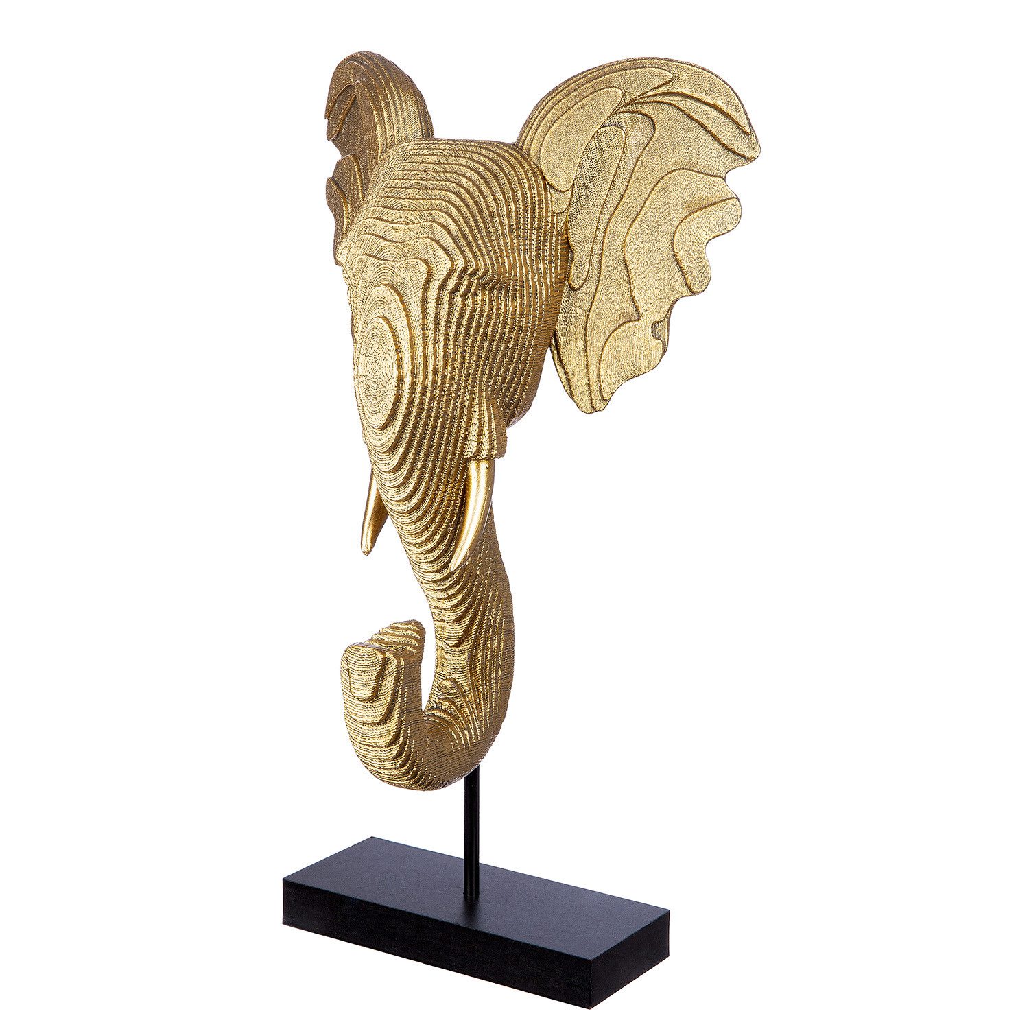 GILDE Skulptur ELEFANT Skulptur - gold - Kunstharz - H. 46cm x B.19cm - Elefantenkopf (1xSkulptur, Figur - Wohnaccessoires), Büste - Gebilde - Bildwerk - Kunstwerk