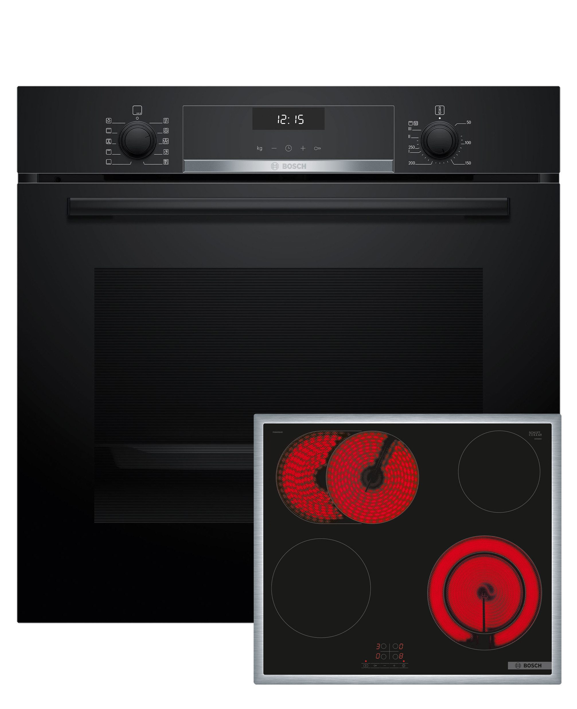 BOSCH Backofen-Set HBD631CS62, mit Teleskopauszug nachrüstbar, Bräterzone, 3D-Heißluft, AutoPilot 10, 21 cm Kochzone, Re Start