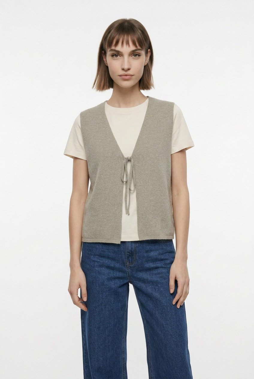 pieces Strickweste PCBREE SL TIE KNIT VEST NOOS BC mit Bindeband