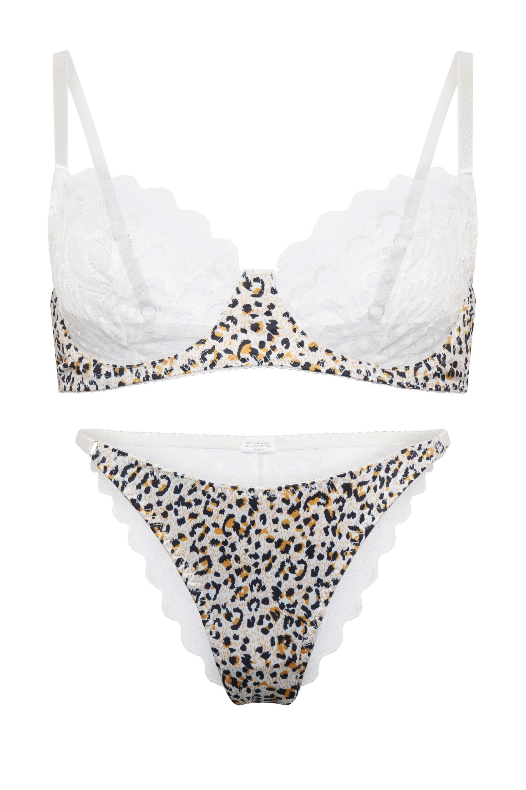 Elegant Love Set: Bügel-BH Damen Dessous-Set – Lingerie-Set aus Spitze, Reizwäsche mit Leo-Detail (Set, 2-tlg., mit Slip) Sexy BH-Set mit Leopardenmuster – Unterwäsche für besondere Anlässe