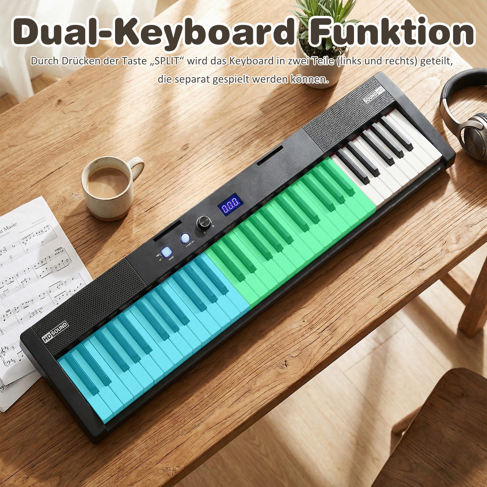 COSTWAY Home-Keyboard (1-St), 61 Tasten E-Piano, Digitalpiano mit Ständer, Hocker, für Anfänger