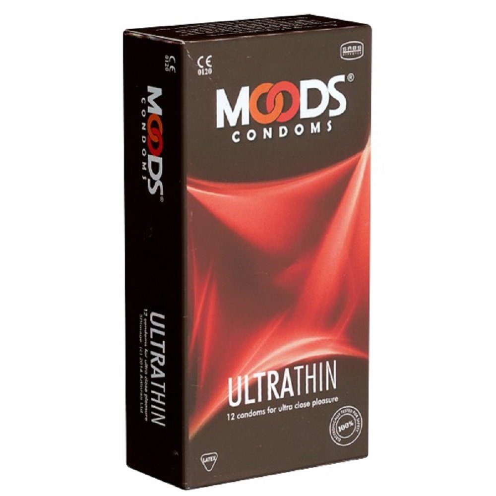 MOODS Condoms Kondome Ultra Thin Condoms Packung mit, 12 St., dünne Kondome für ein ganz nahes Gefühl