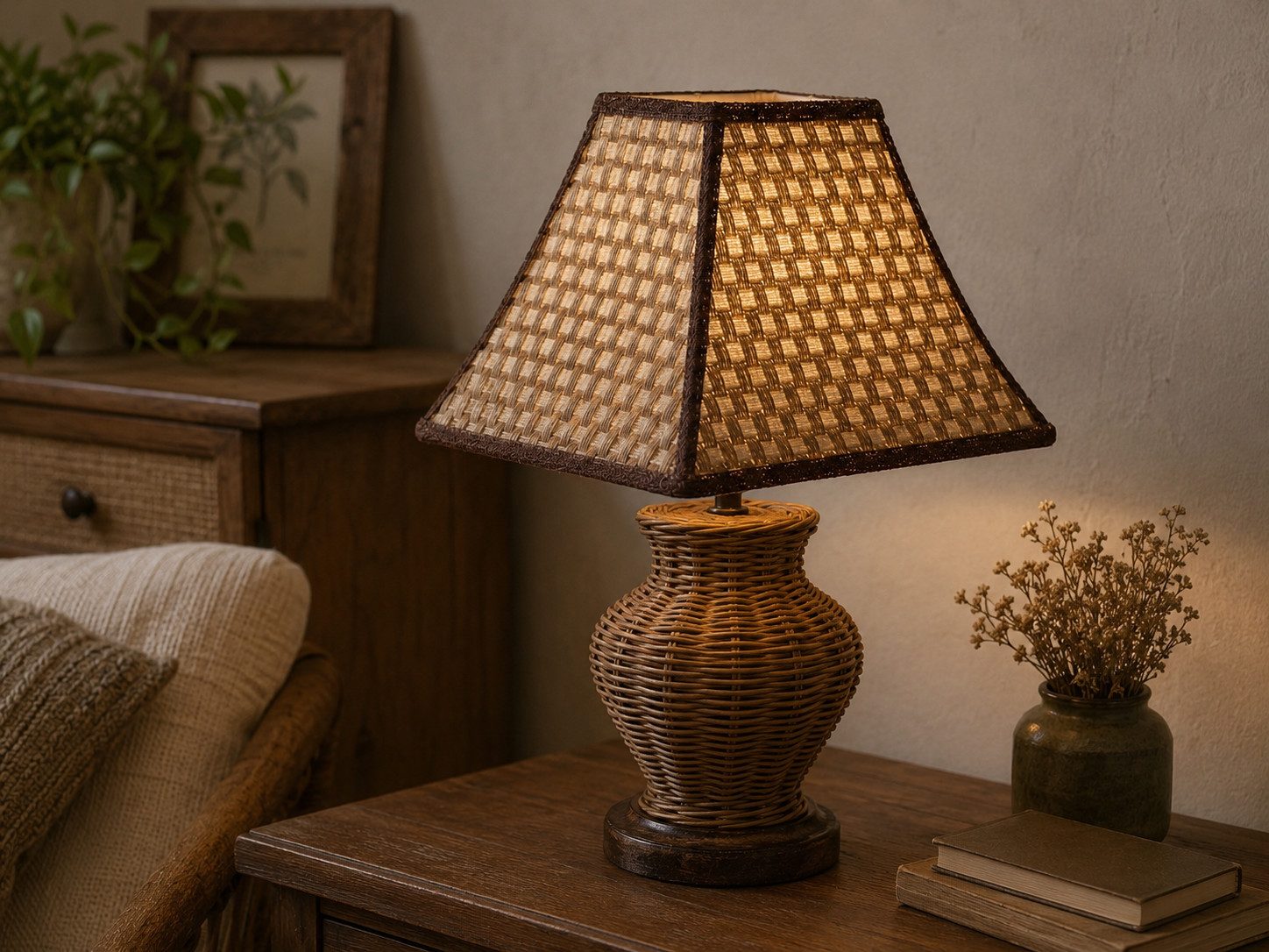 JVmoebel Lampenschirm Nordic Rattan Weave Stehlampe Natur Braun 28x28 cm Sofort, Boho-Design, Geflochtener Lampenschirm, Natürliche Optik