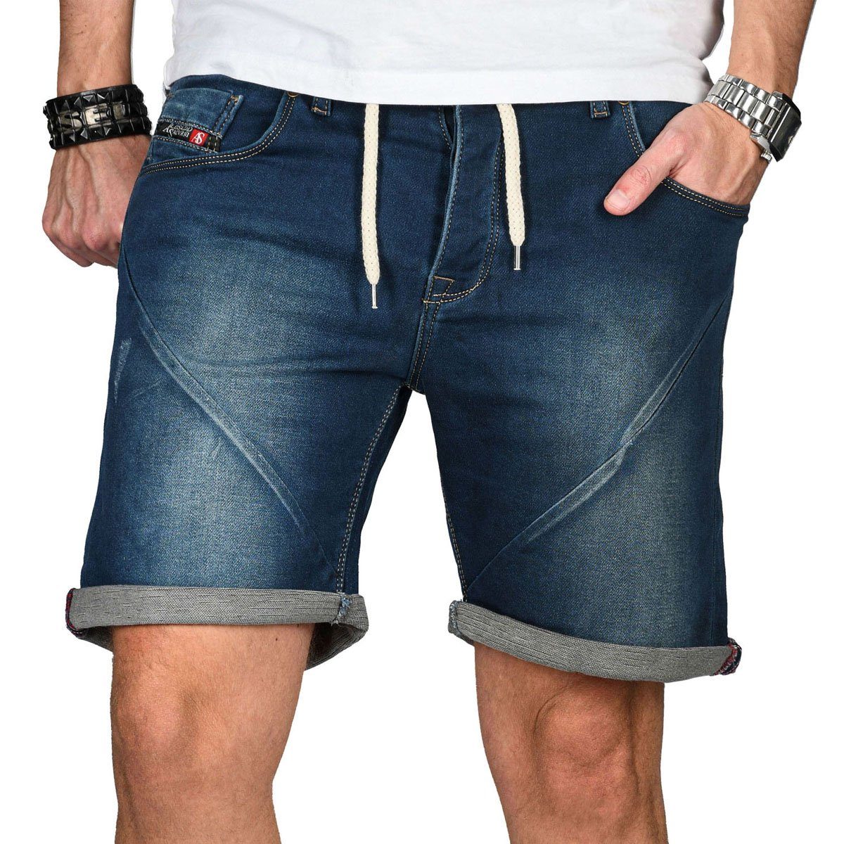 Jeansshorts Elasthan mit ASAbramo blau Alessandro Salvarini Stretch