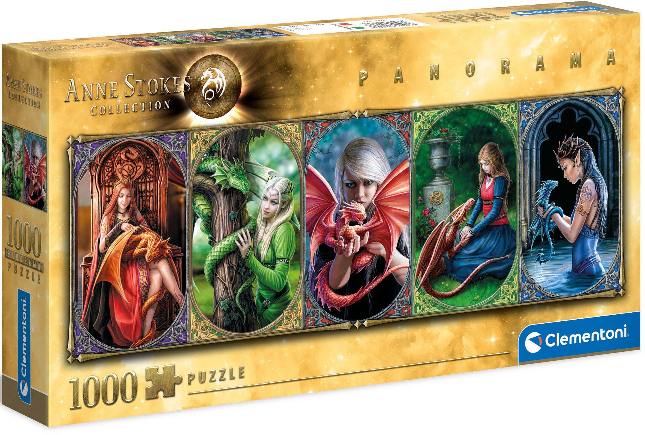 Clementoni® Puzzle Panorama, Anne Stokes Collection - Drachen-Freundschaft, 1000 Puzzleteile, Made in Europe, FSC® - schützt Wald - weltweit