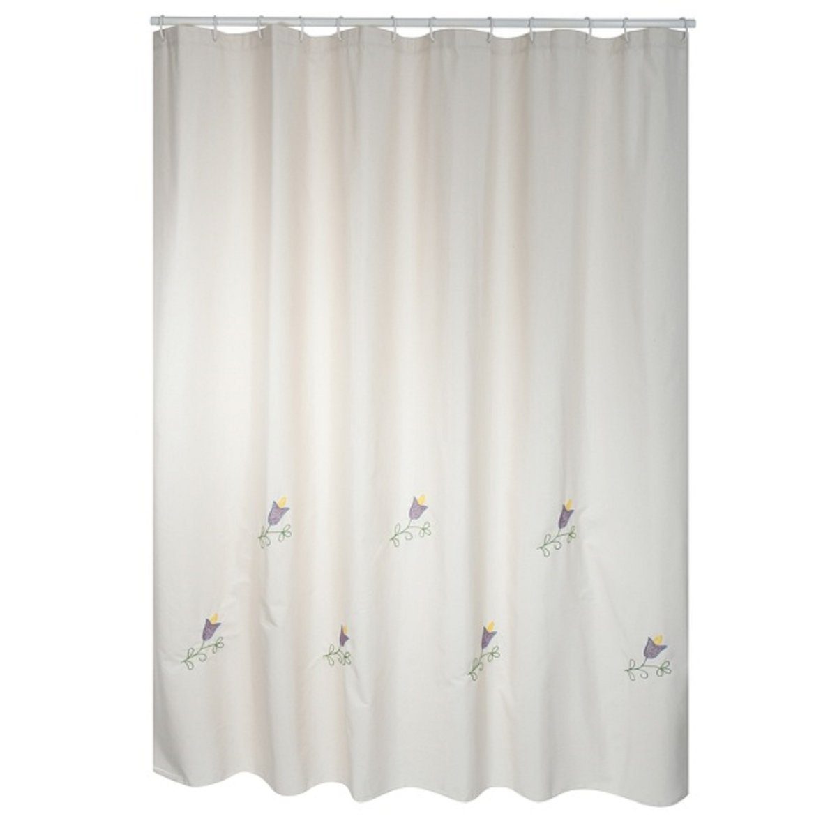 MSV Duschvorhang TULIP, Anti-Schimmel Textil-Duschvorhang, schwere Qualität Baumwolle/Polyester, wasserabweisend, Anti-Schimmel, Anti-Bakteriell, waschbar, Made in Spain, 180x200, beige-natur/bunt mit aufwendiger Stickerei