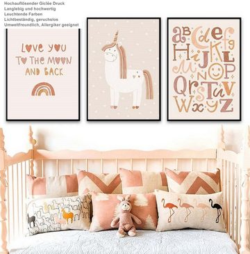 TPFLiving Kunstdruck (OHNE RAHMEN) Poster - Leinwand - Wandbild, Love you forever - Einhorn, Buchstaben, Autos für Kinderzimmer - (Mädchenzimmer, Babyzimmer, Jungenzimmer, Kindergarten), Farben: beige, braun, orange - Größe: 10x15cm