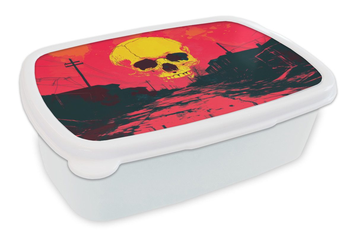 MuchoWow Lunchbox Straße - Verlassen - Totenkopf - Gelb, Kunststoff, (2-tlg), Brotdose Schule oder Arbeit, Brotbox für Kinder und Erwachsene