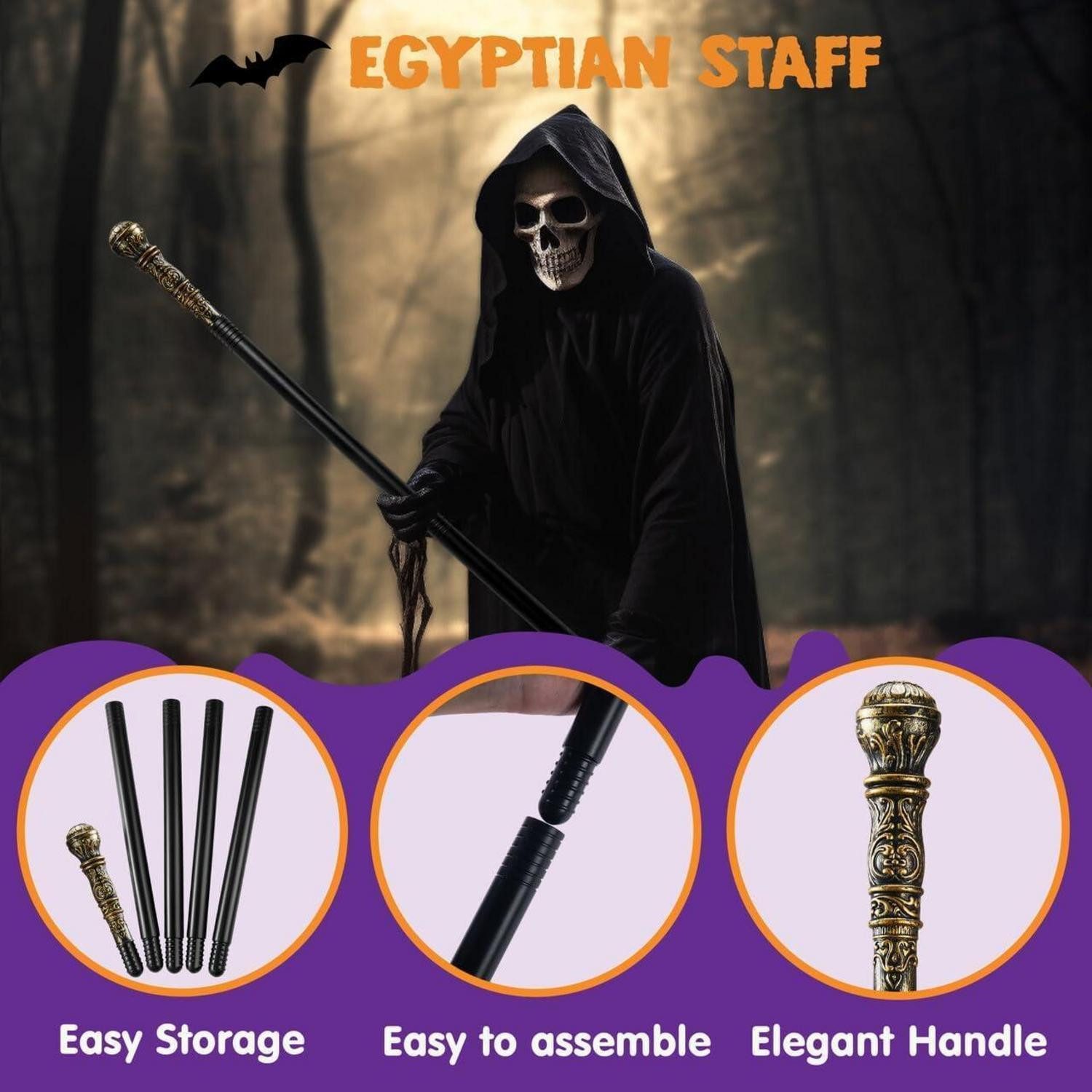 LuxusKollektion Gehstock Vintage Gehstock Requisitenstab Gold 147cm Halloween kostüm Zubehör