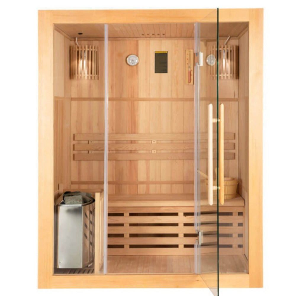 DEKO VERTRIEB BAYERN Sauna XXL Premium Traditionelle Sauna 150x120 cm SET inkl. 4,5 KW Saunaofen